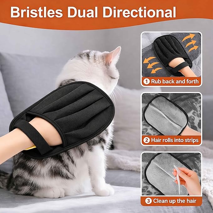 2 PCS Upgraded Pet Hair Removal Gloves with Snug Elastic Wrist Electrostatic Five-Finger Reusable Fur Remover for Cats & Dogs, Effortless Cleaning Tool for Couch, Carpet, Clothing & Car Seats