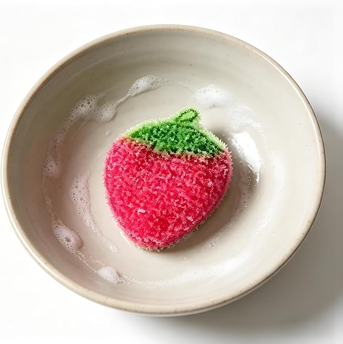 Strawberry Dish Scrubber Non Scratch Dish Washing Scrubbers Reusable Household Cleaning Kitchen Tools for Dishwashing Washing Dishes Cookware Tubs Sinks, Rose Red