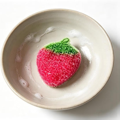 Strawberry Dish Scrubber Non Scratch Dish Washing Scrubbers Reusable Household Cleaning Kitchen Tools for Dishwashing Washing Dishes Cookware Tubs Sinks, Rose Red
