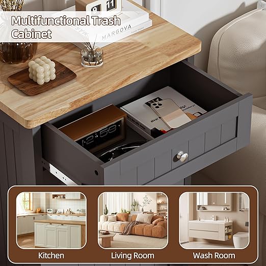 AHB 13 Gallons Tilt Out Trash Cabinet, Hidden Trash Can Kitchen Cabinet Wooden Tilt Out Pet Proof Hidden Trash Bin for Kitchen Living Room, Grey