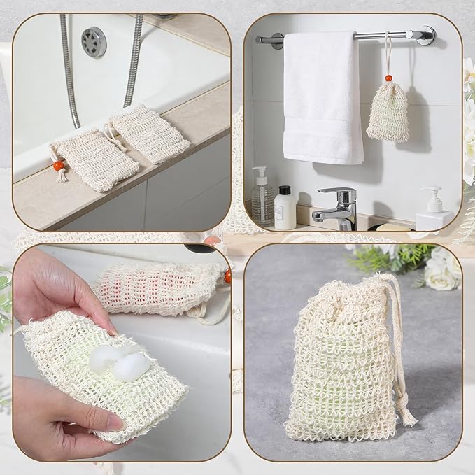 80 Pack Soap Saver Bag 5.5x3.5 Inch Exfoliating Loofah Pouch with Drawstring and Red Bead for Bath and Shower