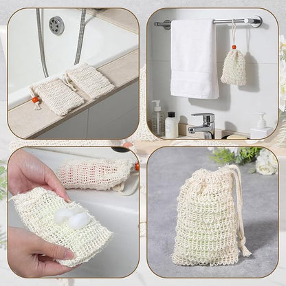 80 Pack Soap Saver Bag 5.5x3.5 Inch Exfoliating Loofah Pouch with Drawstring and Red Bead for Bath and Shower