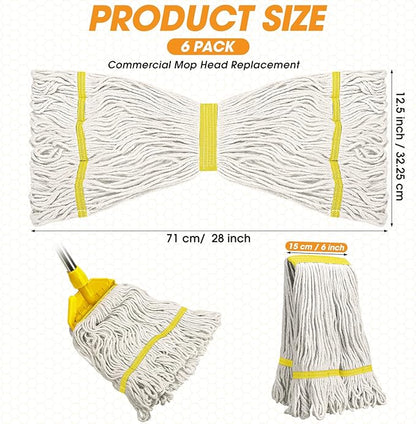 Eccliy 6 Pack Mop Heads Replacement Commercial Industrial Mop Heads Heavy Loop End Cotton String Heavy Duty Refills Wet Washable Refills for Home General Floor Cleaning (White,Yellow)