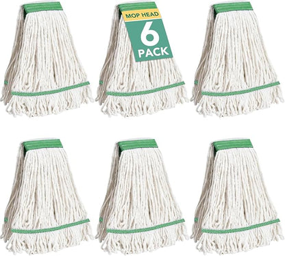 6 Pack Commercial Mop Head Replacement – Heavy Duty Mop Head for General and Floor Cleaning | Industrial Wet Mops | Washable Refill, Reusable, Looped End Mopheads | Hardwood, Concrete（White）