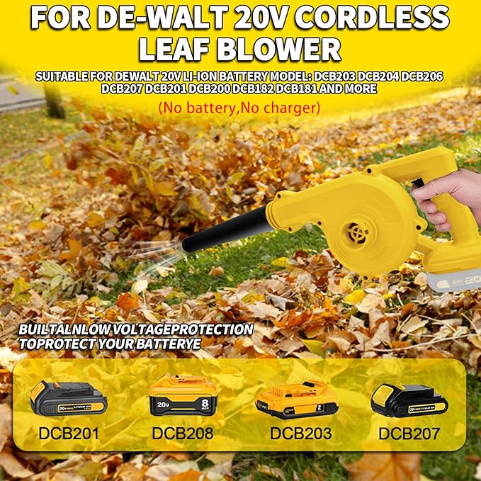 Leaf Blower for Dewalt 20V,17000r/min,2-in-1 Lightweight Handheld Cordless Vacuum Cleaner,Electric Leaf Blower Battery Powered Tools,for Inflating/Blowing/Leaves/Car(No Battery)