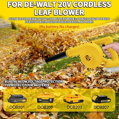 Leaf Blower for Dewalt 20V,17000r/min,2-in-1 Lightweight Handheld Cordless Vacuum Cleaner,Electric Leaf Blower Battery Powered Tools,for Inflating/Blowing/Leaves/Car(No Battery)
