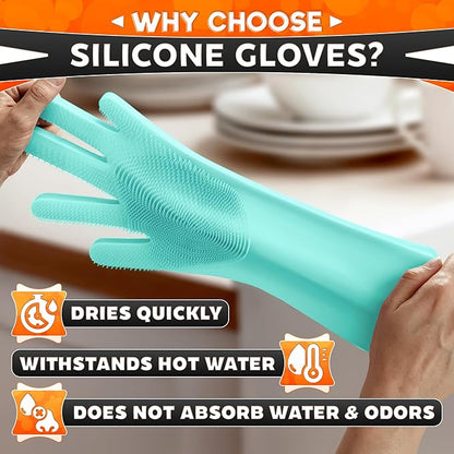 ALPENKOK Silicone Dishwashing Gloves with Scrubber – Non-Slip Silicone Gloves wor Washing Dishes | Household Use