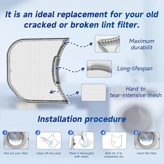 ADQ56656403 Dryer Lint Filter Screen Replacement for LG WashTower & Dryers | Compatible with DLEX4000W DLGX4001W DLGX4201B DLGX4201W | 11.2" × 10.9" Lint Trap | Replaces 4960837 AP7012980 PS16546780