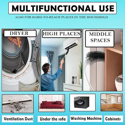 2-Pack Dryer Vent Cleaner Kit - Long Flexible Dryer Lint Brush & Refrigerator Coil Cleaner - Multi-Use Radiator Brush & Lint Trap Cleaning Tool for Fire Prevention
