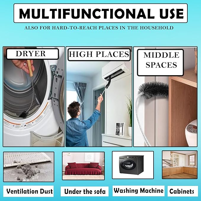 Dryer Vent Cleaner Kit (2-Pack): Flexible Extra Long Lint Brush & Refrigerator Coil Brush - Professional Dust & Pet Hair Remover for Appliance Cleaning