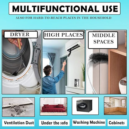 Dryer Vent Cleaner Kit (2-Pack): Flexible Extra Long Lint Brush & Refrigerator Coil Brush - Professional Dust & Pet Hair Remover for Appliance Cleaning