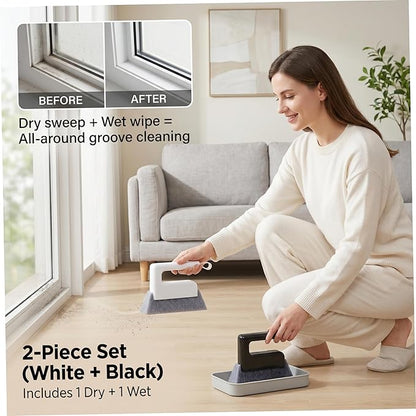2 Pack Window Track Cleaner Tool, Window Sill Cleaner Reach Brush for Narrow Gaps, Wet & Dry Use, Removable Head.