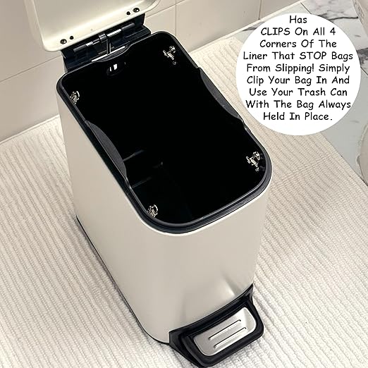 Homie Soft Close, Slim Trash Can 6 Liter / 1.6 Gallon with Anti - Bag Slip Liner and Lid, Use as Mini Garbage Basket, Slim Dust Bin, or Decor in Bathroom, Restroom, Kitchen, or Bedroom (Matte White)