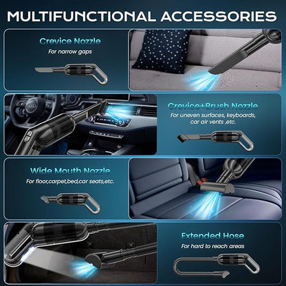 Handheld Vacuum Cordless, Portable Car Vacuum with LED Light,Rechargeable Small Vacuum Cleaner with Powerful Suction,Lightweight Vacuum Cleaner for Car Home Office Pet Hair,Black