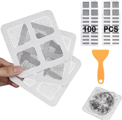 100 PCS 4"x4"Disposable Hair Drain Stickers, Anti-Blocking Filter Screen Self-Adhesive Mesh Drain Hair Drain Stickers with Scraper, Effective Hair Catcher for Shower, Bath, Kitchen Drain