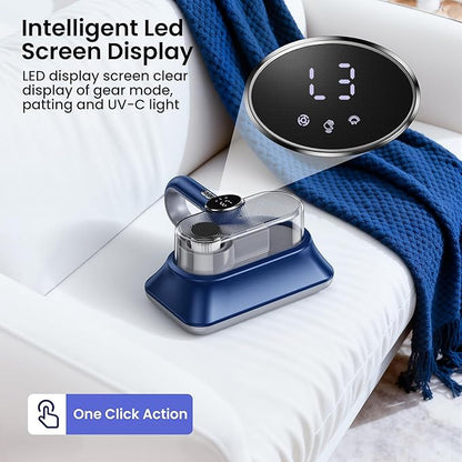 Mattress Vacuum Cleaner Powerful Vibration Handheld Couch Vacuum with UV-C Light and LED Display, HEPA Filter, Versatile Bed Vacuum Cleaner Cordless with Type-C Charging Port for Bed, Sofa, Carpets