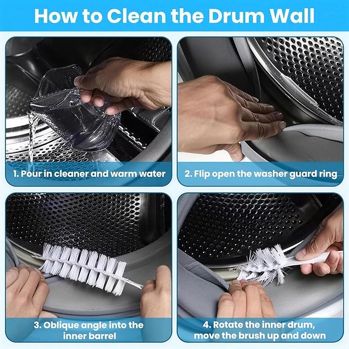 TUZAZO Washing Machine Cleaning Brush Kit, Front Load Washer Cleaner Tools Accessories with 1Pc Drum Laundry Brush and 5Pcs Crevice Cleaning Brushes for Tight Spaces and Washer Rubber Seal