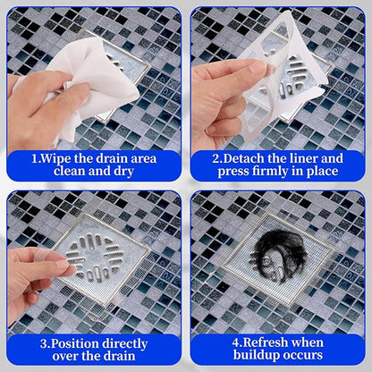 100 Pack Disposable Shower Drain Hair Catcher - 4x4 Inch Bath Tub Drain Hair Catcher Mesh Stickers, Hairs Catchers Shower Drain Cover for Bathroom Tub Kitchen Sink Showers Drains Cover Hairs Stopper