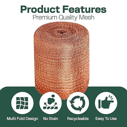 3rd Gen Copper Mesh Rodent Control Kit 5" x 35ft, 100% Premium Copper Wool for Sealing Holes & Water Gaps, Blocks Slugs, Snails, Mice & Pests – with Scissors, Gloves & Packing Tool