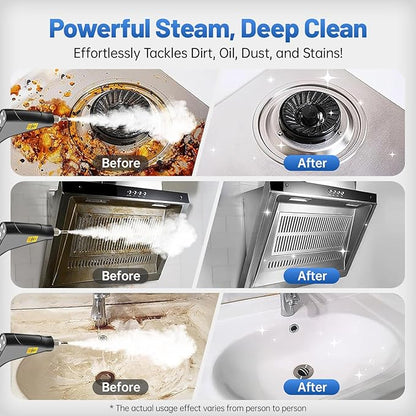 Pressurized Handheld Steam Cleaner, Portable Steamer for Cleaning with 1.2L Large Tank, 15s Fast Heat-Up, 6-Level Adjustable, Powerful Steam Cleaner for Home, Car, Kitchen, Tile, Grout