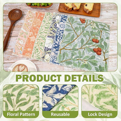 Whaline 36 Pcs Reusable Paper Towels Paperless Towels William Morris Vintage Flower Washable Cotton Cloths with Roll for Kitchen Bathroom Cleaning