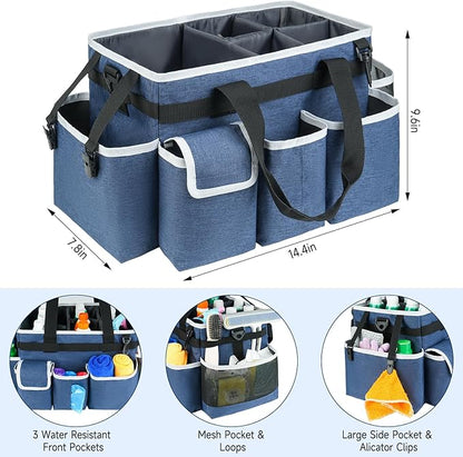 Cleaning Caddy,Cleaning Bag for Housekeepers,Cleaning Supplies Organizer with Handle,Blue