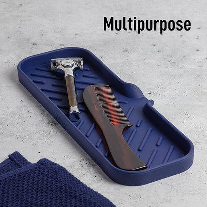 Zulay Kitchen Large Silicone Sponge Holder (12x4) – Flexible Sink Organizer Tray for Kitchen & Bathroom – Multipurpose Soap Dish for Sponges, Makeup, Trinkets & More (Dark Blue)