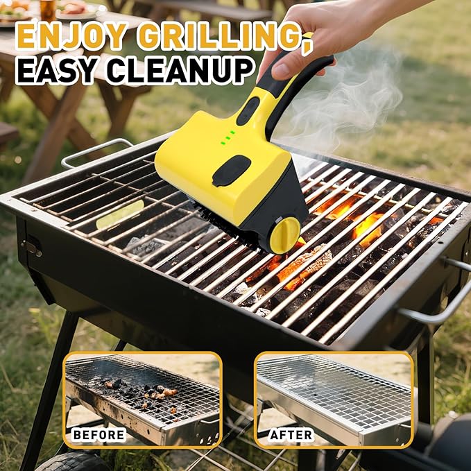 Power Grill Cleaner with Dual Brushes & Water Spray - Cordless Electric Grill Brush for Outdoor Grill, 2600mAh Fast Charge Battery and No Shedding Bristles Design