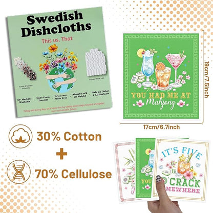 Mahjong Swedish Dishcloths for Kitchen - 6PCS Mah Jong Swedish Cloths for Washing Dishes, Cocktail Reusable Dish Towels Gifts, Washable Cleaning Sponge Gifts Quick Drying