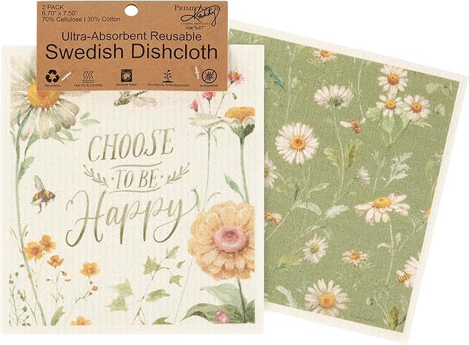 Primitives by Kathy Swedish Cloth Set of 2 - Choose Happy