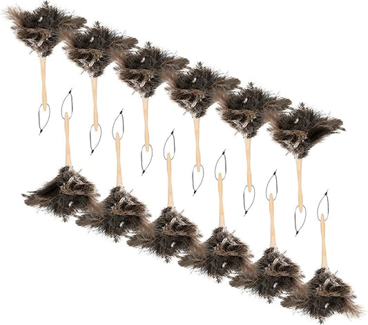Superio Ostrich Feather Duster Fluffy Dust Remover, with Wooden Handle Reusable for Cleaning Homes, Ceilings, and Furniture (12 Pack)