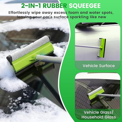 Car Wash Brush with Long Handle, 62'' Car Wash Mop, 7Pcs Chenille Microfiber Cars Washing Kit with Window Squeegee/Microfiber Towels /Wheel Brush for Cars RV Truck Boat Floor Window, Green