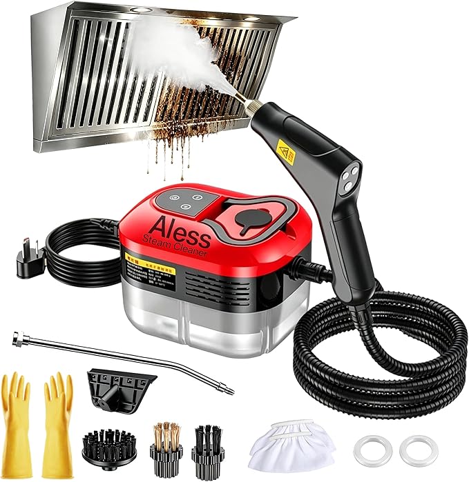 Handheld Steam Cleaner – 2500w Steam Cleaner, 10s Fast Heat, 6 Adjustable Levels, 40.6oz Large Tank, Complete Cleaning Kit, Multi-surface for Grease, Grout, Kitchen, Bathroom, Sofa & Car (Red)