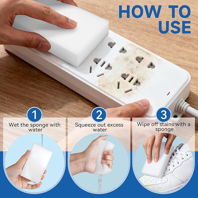 100 Pack Melamine Sponge Eraser, Non-Scratch Melamine Sponges in Bulk, Multi Surface Power Scrubber Foam Cleaning Pads for Bathtub, Floor, Baseboard, Bathroom, Wall Cleaner - White Sponges
