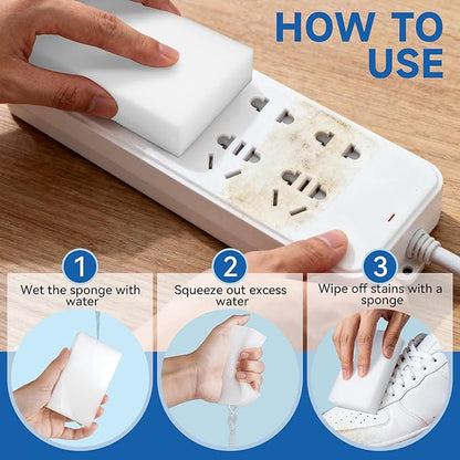 100 Pack Melamine Sponge Eraser, Non-Scratch Melamine Sponges in Bulk, Multi Surface Power Scrubber Foam Cleaning Pads for Bathtub, Floor, Baseboard, Bathroom, Wall Cleaner - White Sponges