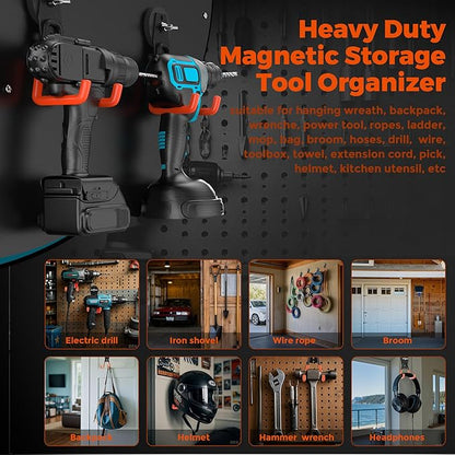 Large Strong Magnetic Hooks Heavy Duty Garage Big Magnet Hooks Extra Strength Magnetic Utility Storage Hook Hanger with Anti Slip Coating for Garden Indoor Outdoor Hanging Tools 2 Pcs Orange