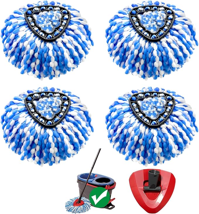 Mop Head Replacement Set for O Ceda 2-Tank Spin Mop, 4 Pack Washable Microfiber Refills + 1 Mop Base Cover, Reinforced Lock Design, Durable & Reusable