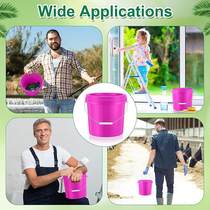 Tioncy 10 Pcs 2 Gallon Plastic Bucket with Lid Heavy Duty 2 Gallon Bucket Pail with Lid Handle for Storage Container Home Household Cleaning (Pink)