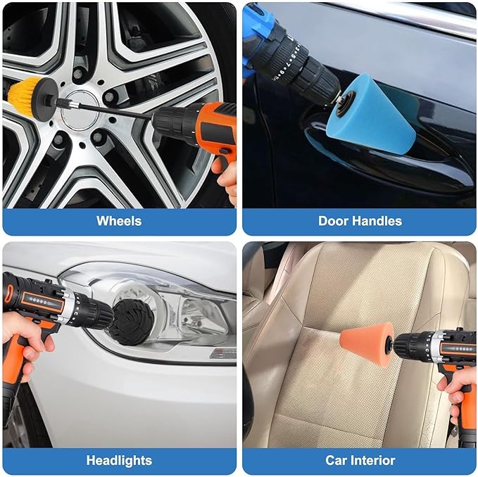 Linkstyle 8Pcs Drill Polishing Cone & Ball Sponge Set, Foam Buffing Pads with Extension Holder & Brush, 1/4" Hex Shank for Electric Drill, Car Wheel Hub Rim & Metal Polisher Tool Kit