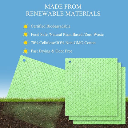 6 Packs Swedish Kitchen Dish Cloths - Reusable Paper Towels for Counters & Dishes - Eco-Friendly Cellulose Sponge Cloth (Grass Green)