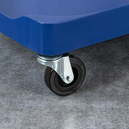 Restaurantware-Clean Tek Professional Janitor Cart with Wheels, 1 Cleaning Trolley with Cover and 18 Gallon Bag - 3 Shelves, Heavy-Duty, Blue Plastic Commercial Janitorial Cart, for Restaurants