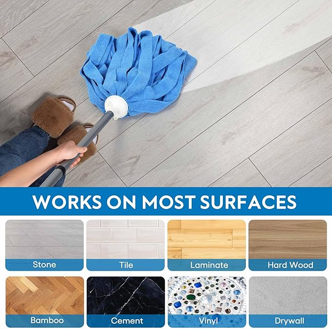 Matthew Microfiber Mop Compatible with Ceda Refill - Commercial Mop Replacement 54" Stainless Steel Handle with 2 Wet Mop Heads w/1 Handle Incl. 2 Pcs Blue Microfiber Cloth
