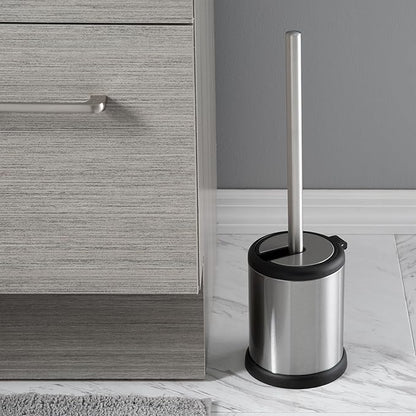 Bath Bliss Toilet Brush and Holder | Self Closing Lid | 360 Degree Brush Head | Bathroom Cleaning | Compact Size | Storage and Organization | Stainless Steel