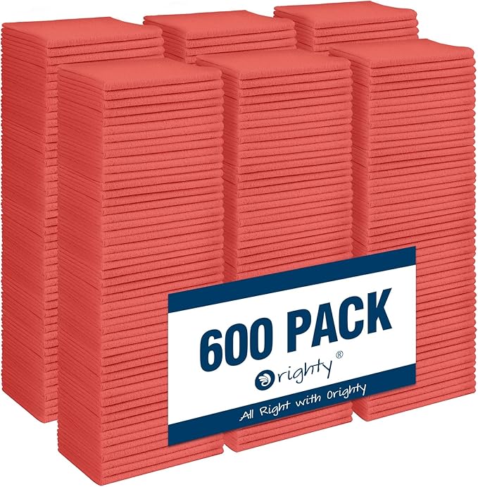 Orighty Microfiber Cleaning Cloth, 600 Pack Highly Absorbent Cleaning Rags, Household Cleaning Supplies, Reusable Microfiber Towels Lint Free Cloths for House, Kitchen, Car Care, 12x11 inch, Red
