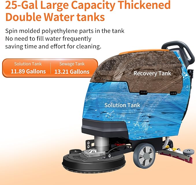 N3 20" Walk-Behind Floor Scrubber - Complete Kit with 3 Brushes & 4 Rubber Lips Sets, Replaceable Consumables, 31" Squeegee, 11-Gallon Solution Tank, 190 RPM, User-Friendly