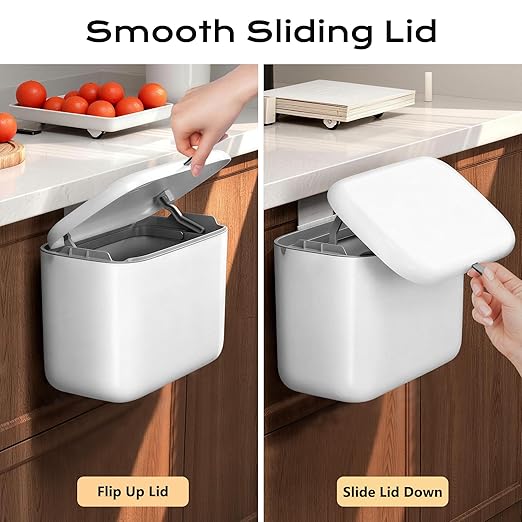 Hanging Trash Can with Lid, Kitchen Compost Bin, Waterproof Odor-Blocking Countertop Trash Can for Cabinet Door, Under Sink, Bathroom, RV and Office
