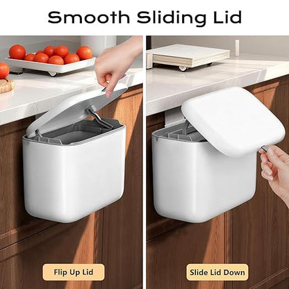 Hanging Trash Can with Lid, Kitchen Compost Bin, Waterproof Odor-Blocking Countertop Trash Can for Cabinet Door, Under Sink, Bathroom, RV and Office