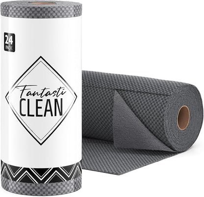 Fantasticlean Large Microfiber Cleaning Cloth Roll - 18'' by 12'', 24 Sheets, Thick, Super Absorbent and Reusable Rags, Daily Cleaning Supplies for Vehicle.. (DimGrey)