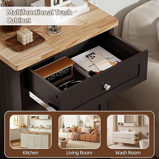 AHB 13 Gallons Tilt Out Trash Cabinet, Hidden Trash Can Cabinet Kitchen Wooden Tilt Out Pet Proof Hidden Trash Bin for Kitchen Living Room, Black
