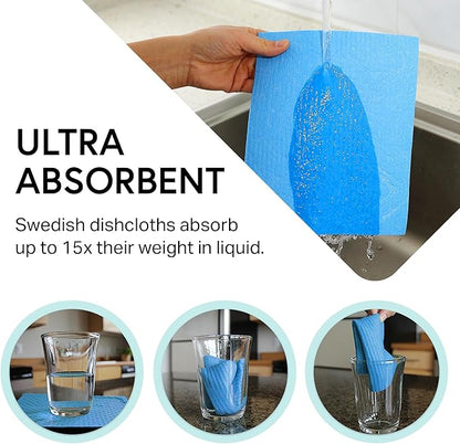 Swedish Wholesale Dishcloths Reusable 8" x 7" Sponge Cloths, Bulk 10 Pack of High Absorbent Cellulose Dish & Kitchen Cleaning Hand Towels, Wring to Dry & Machine Wash, Odor Resistant, Orange